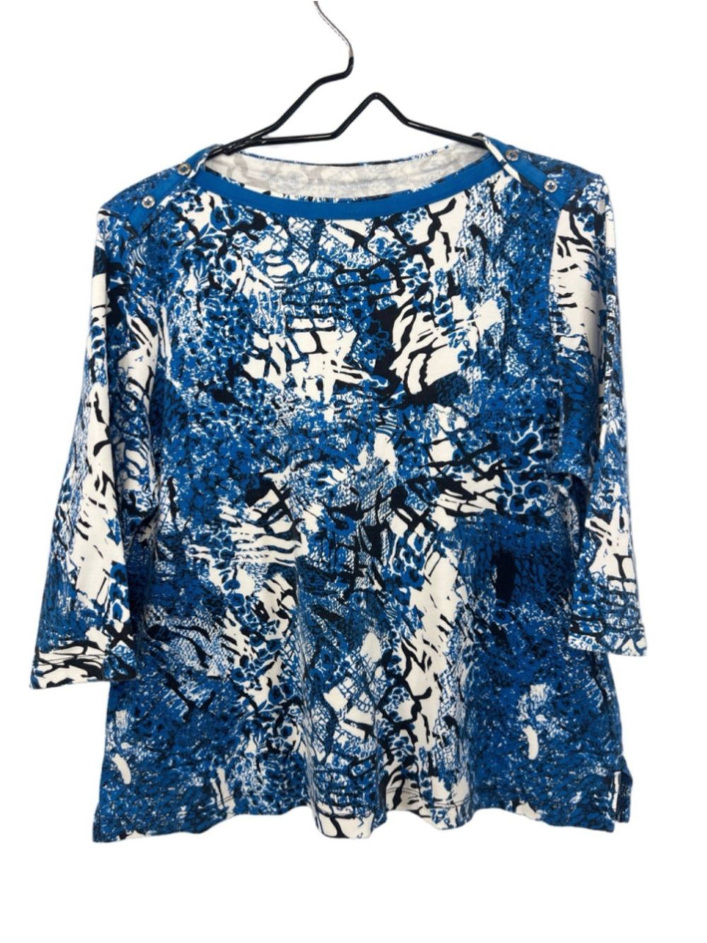 Westbound Women's Blouse 3/4 Sleeve Blue Shoulder Buttons Petite Top Size PL